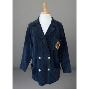 Ralph Lauren Double Breasted Crest Patch Heavy Sweater Cardigan Preppy Academia